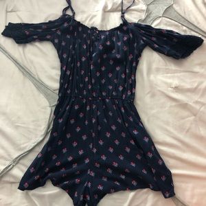 navy blue romper with flowers, cold shoulder
